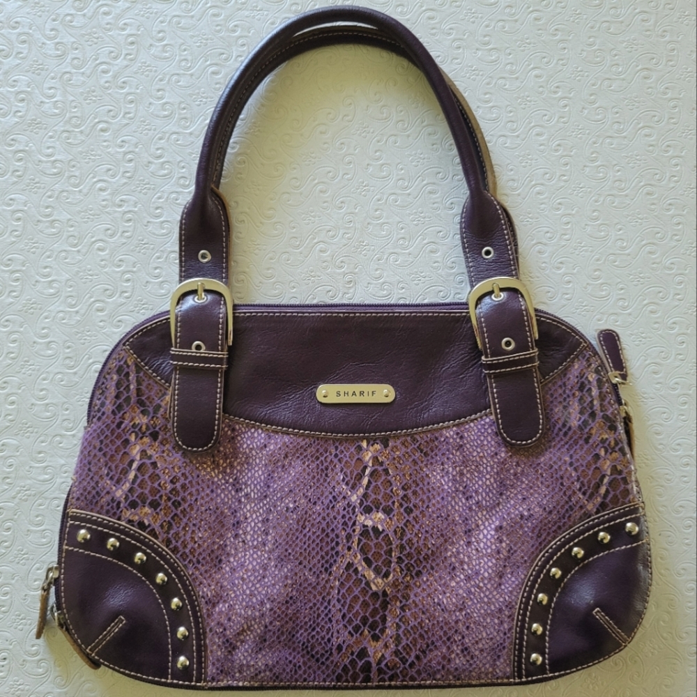 Sharif Studio Purple plum Snake Embossed Leather Expandable Purse